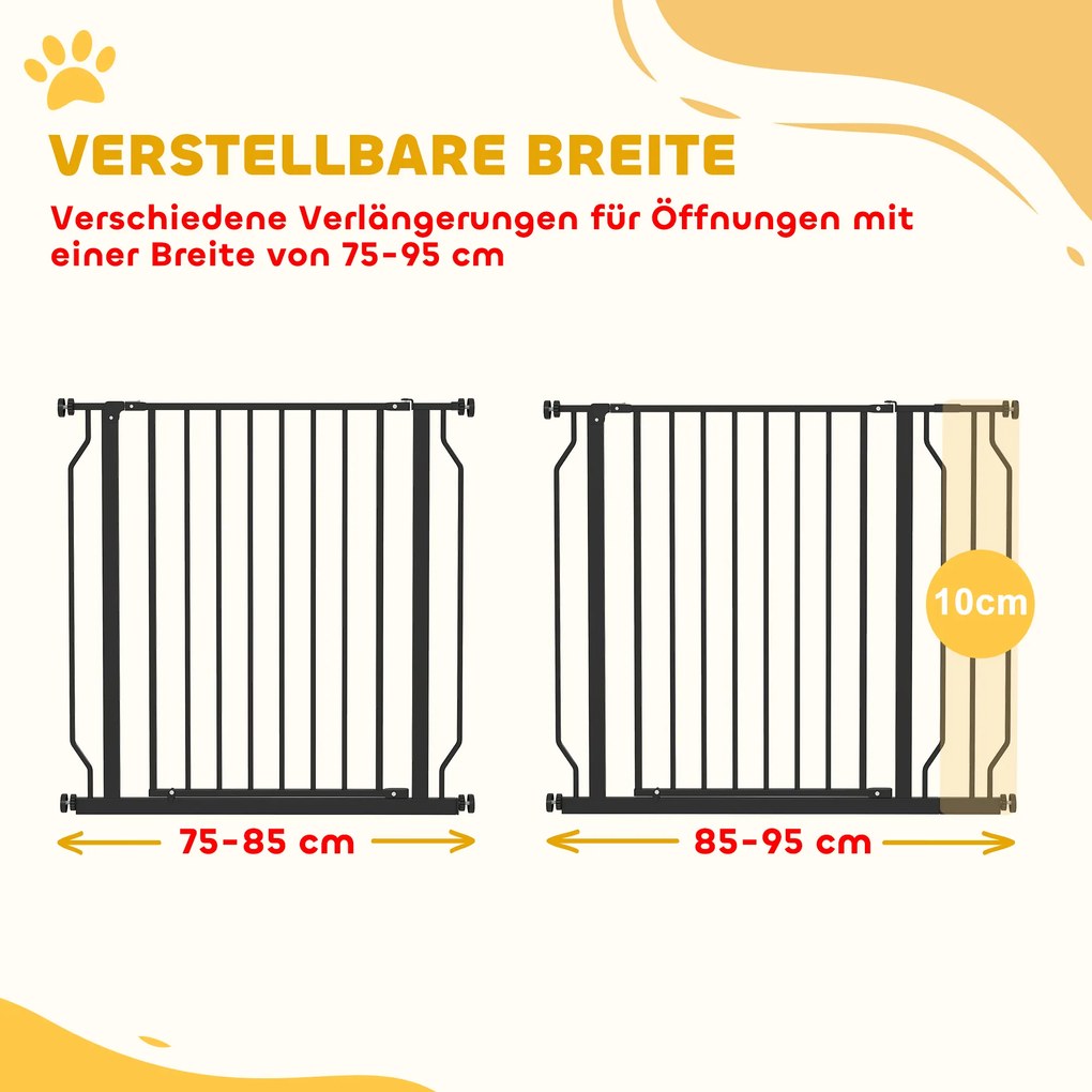 PawHut Bramka dla psów, montaż na zacisk, regulowana długość, stal/ABS, 75-95 x 76 cm, czarna