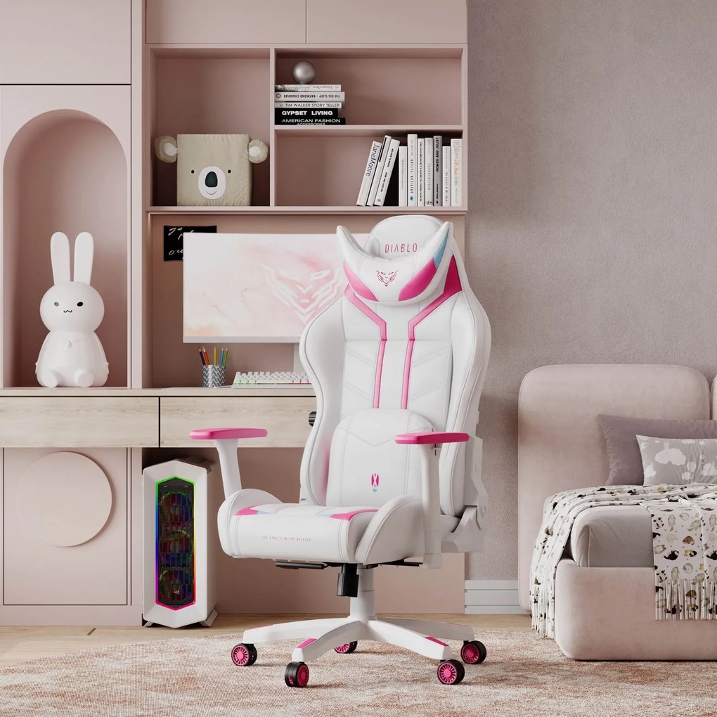 Krzesło gamingowe dla nastolatki Diablo X-Ray 2.0 Small Size, kolor biało-różowy
