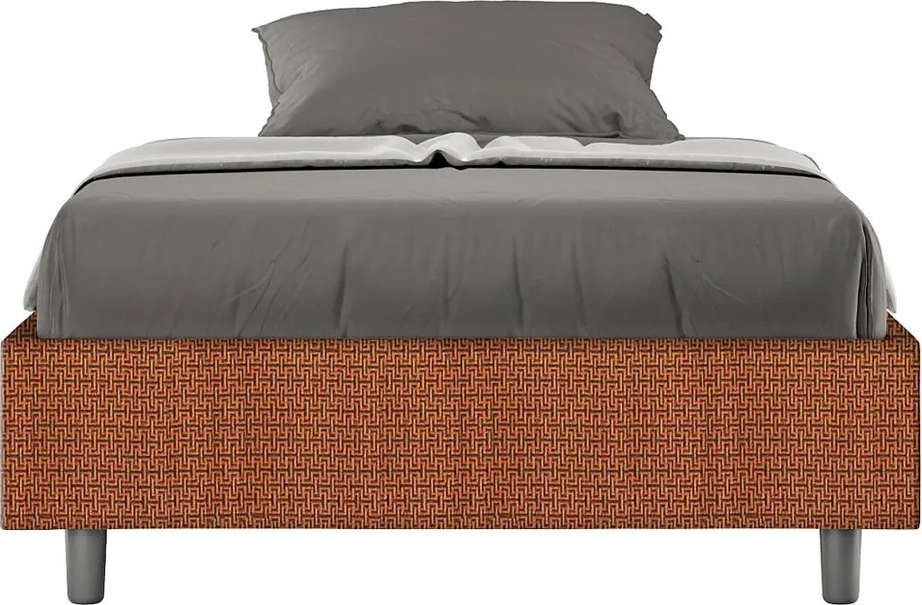 Łóżko wyposażone w stelaż z listwami z pojemnikiem tapicerowane 120x200 tkaniny Labirinto 4 pomarańczowy Azelia