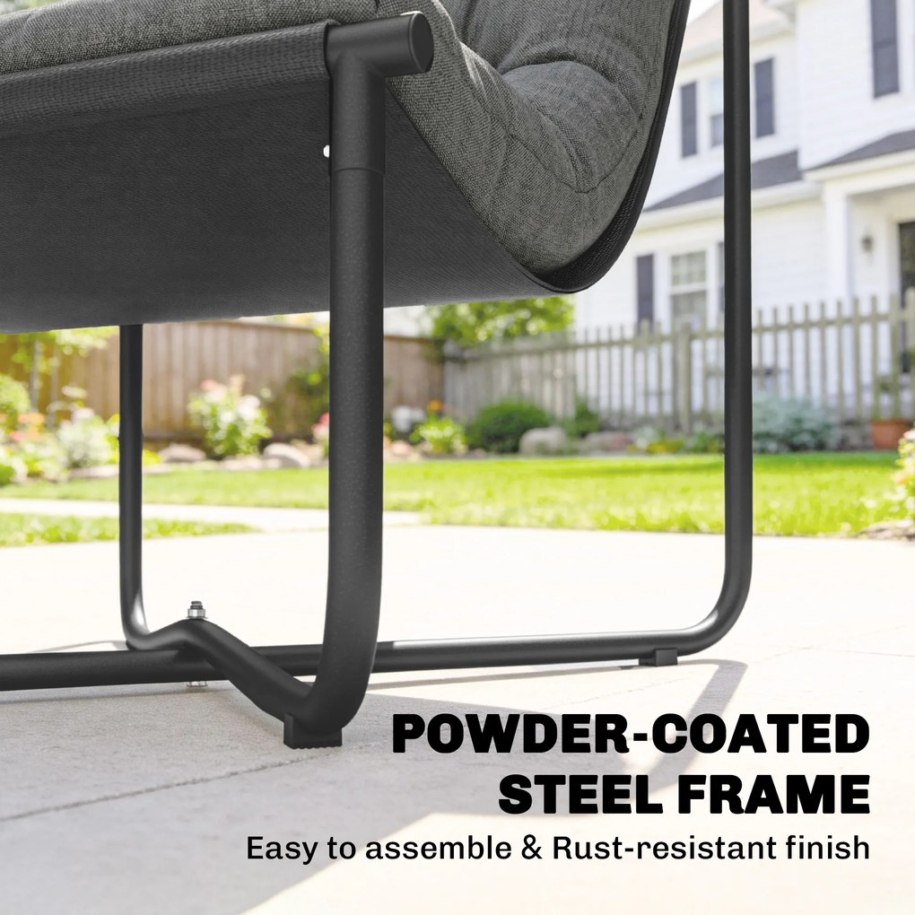 Outsunny Fotel Lounge Outdoor Ergonomiczny fotel ogrodowy z przyjazną dla skóry poduszką Szerokie siedzisko Stalowy stelaż Ciemnoszary | Aosom PL