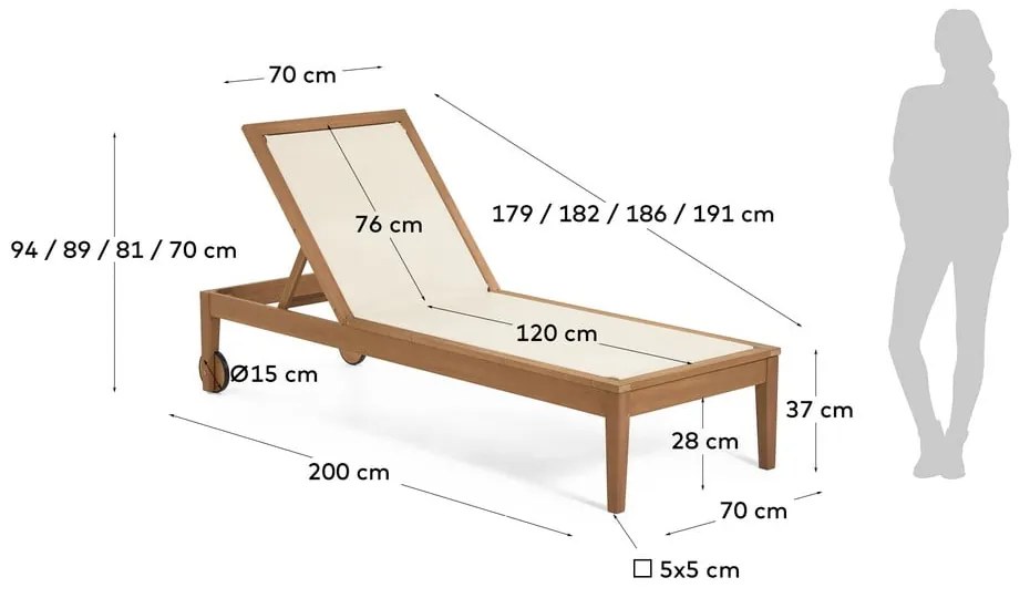 Beżowy drewniany regulowany leżak ogrodowy Caterin – Kave Home