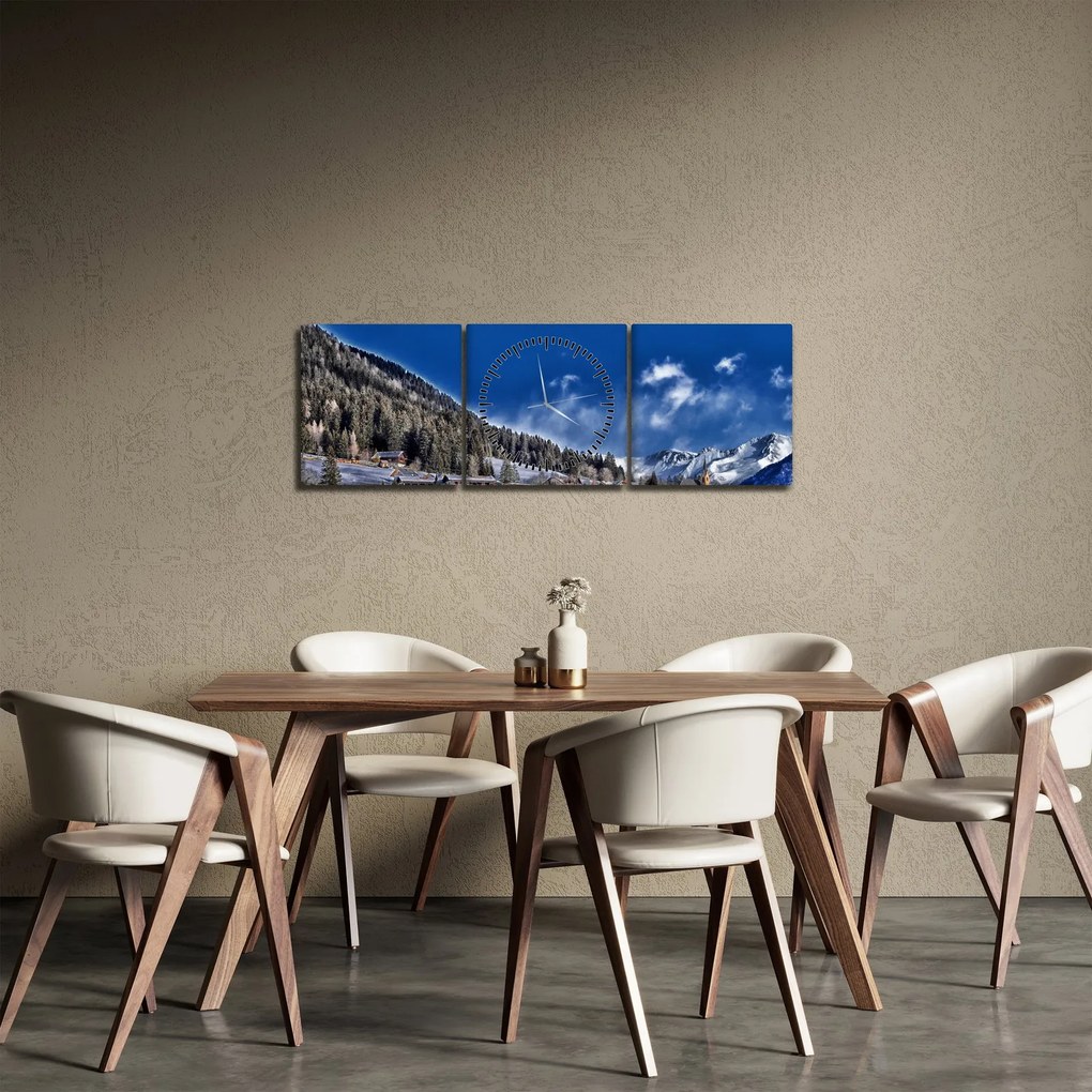 Obraz - Górskie miasteczko (z zegarem) (90x30 cm)
