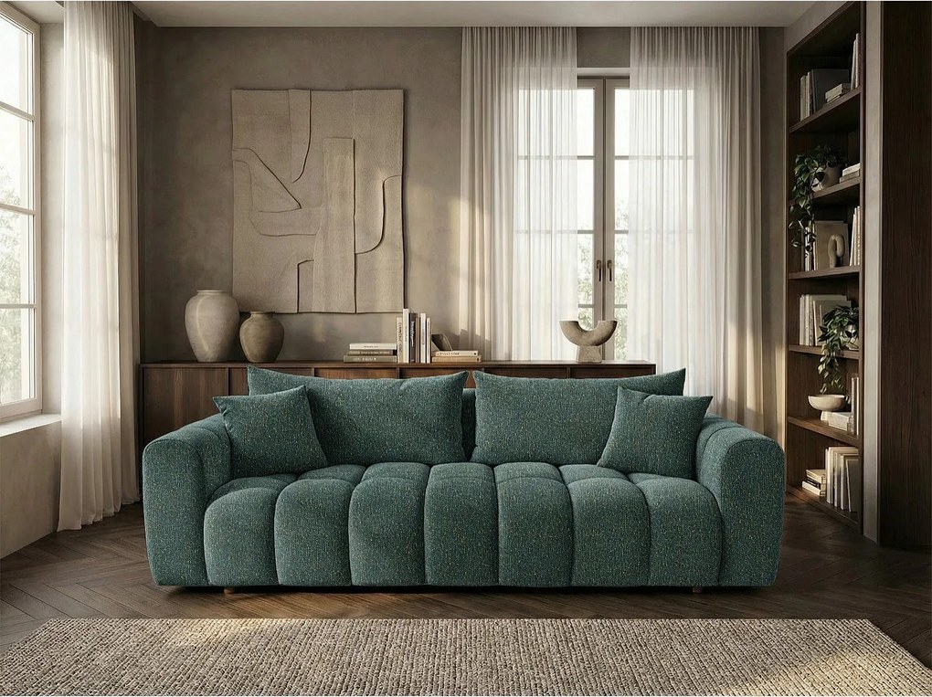 Zielona Sofa Konwertowalna z Tkaniny Bouclé 240 cm - COSMO LUXURY z Pianką Premium HR