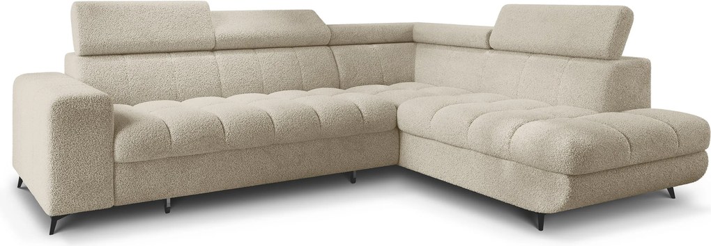 Masseno Narożnik MORIVA z funkcją spania i pojemnikiem na pościel Narozniki L, Rozkładana sofa - Kremowy, QUELLE 02