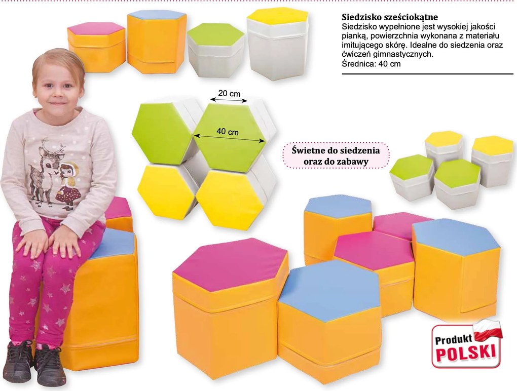 Siedzisko piankowe sześciokątne do szkół i przedszkoli Hexi, wysokość 35 cm