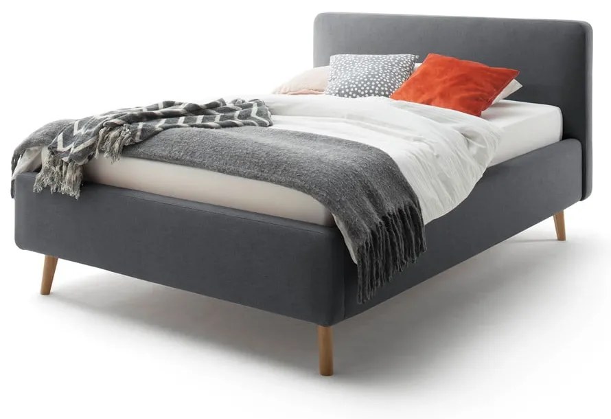 Antracytowe tapicerowane łóżko dwuosobowe ze schowkiem ze stelażem 140x200 cm Mattis – Meise Möbel