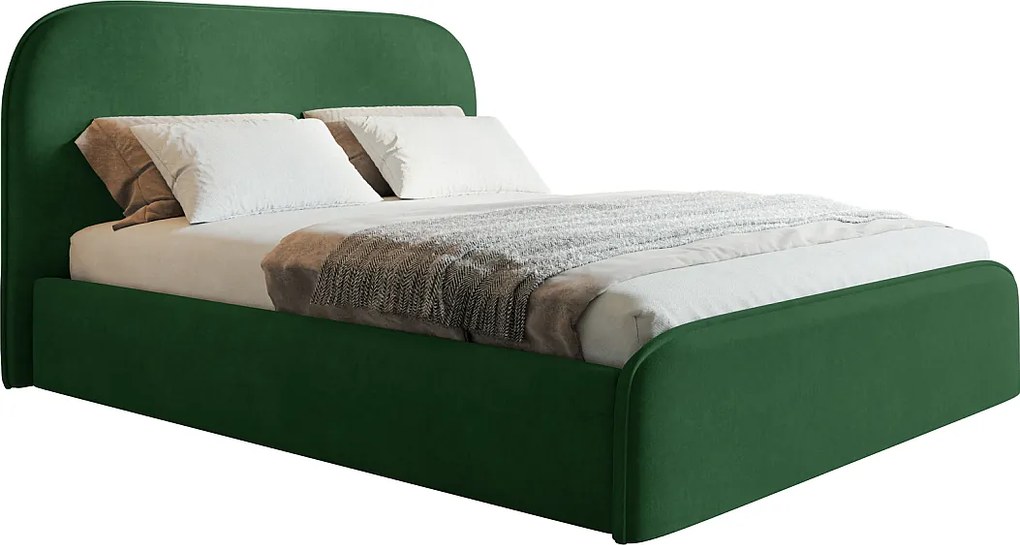 Łóżko tapicerowane 200x200 Wendra - stelaż metalowy, okrągłe zagłowie, welur - zielony (Amor Velvet 4311)