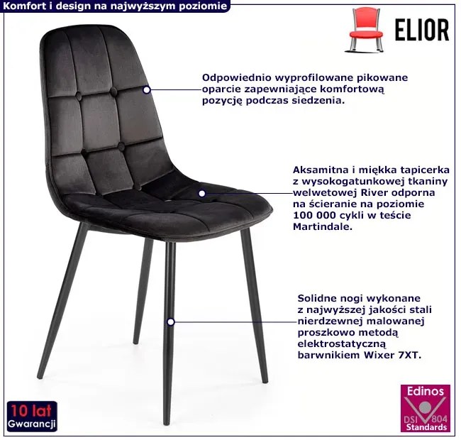 Czarne welurowe krzesło z pikowaniem ZannoT6-Z14