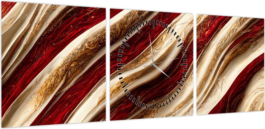 Obraz - Złoto - biała tekstura (z zegarem) (90x30 cm)