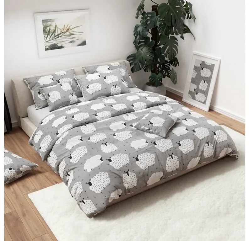 PrzytulneMieszkanie.pl PrzytulneMieszkanie.pl Bawełniana pościel WHITE SHEEPS szara Rozmiar pościeli: 2 szt 70 x 90 cm | 200 x 220 cm