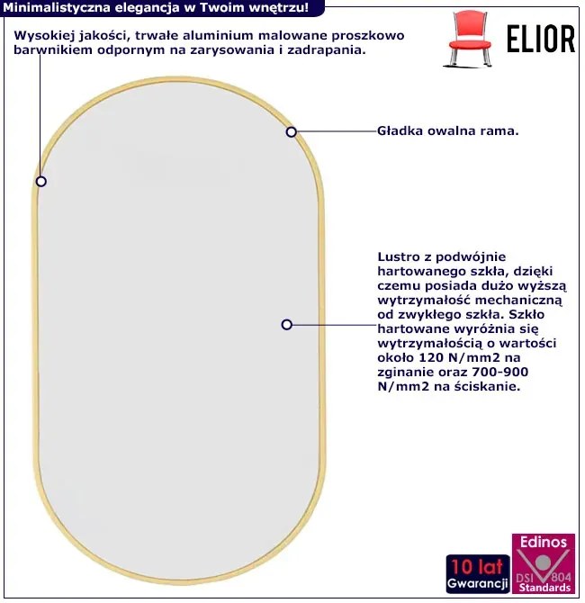 Złote lustro owalne minimalistyczne 100x50 cm F0-T79