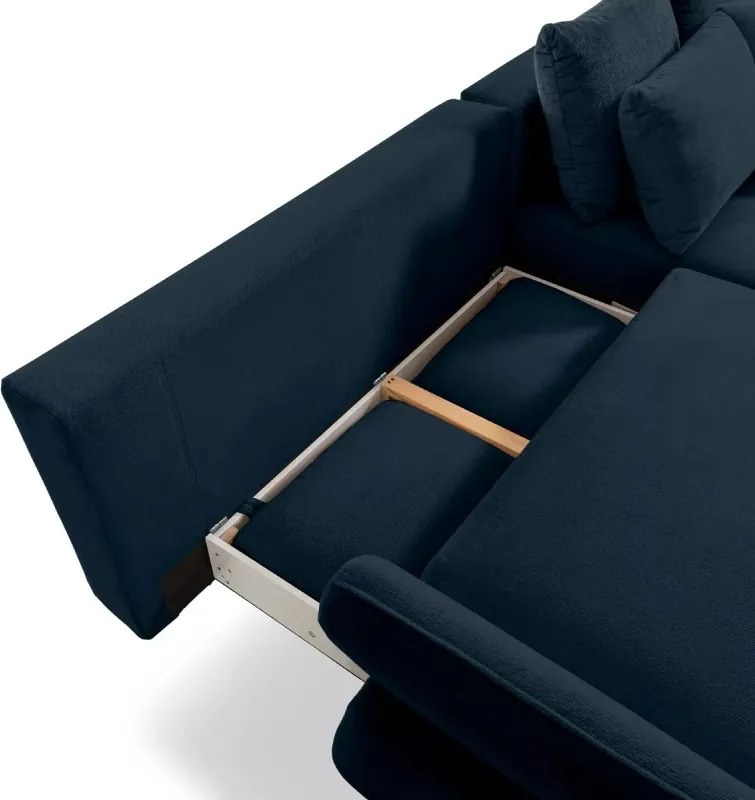 Narożnik MONTE Lewostronny z funkcją spania, pojemnikiem i poduszkami, Sorriso 13 Niebieski WERSAL