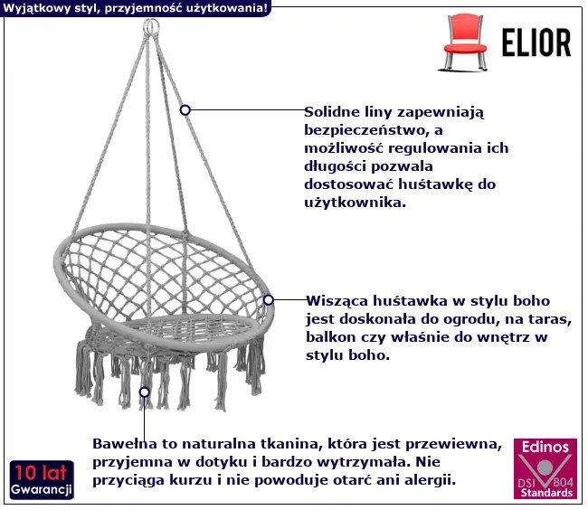 Wiszący fotel hamakowy szary - Aerio