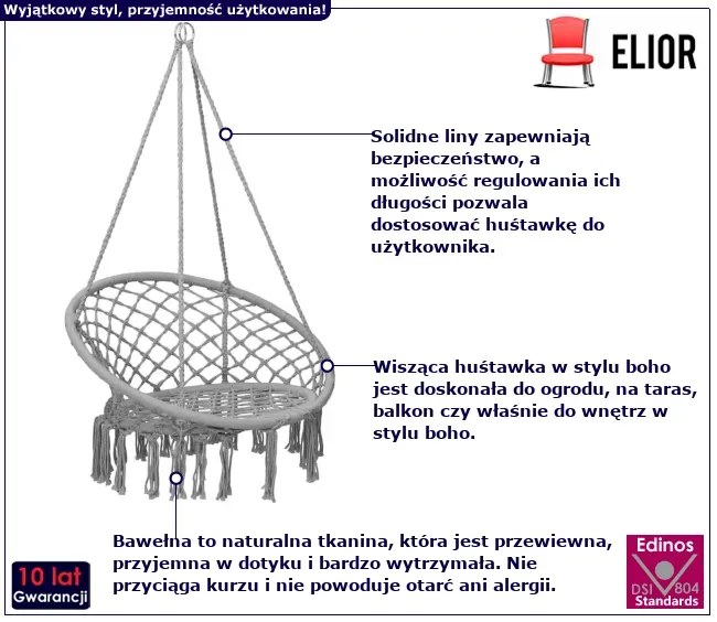 Wiszący fotel hamakowy szary Z0-A98
