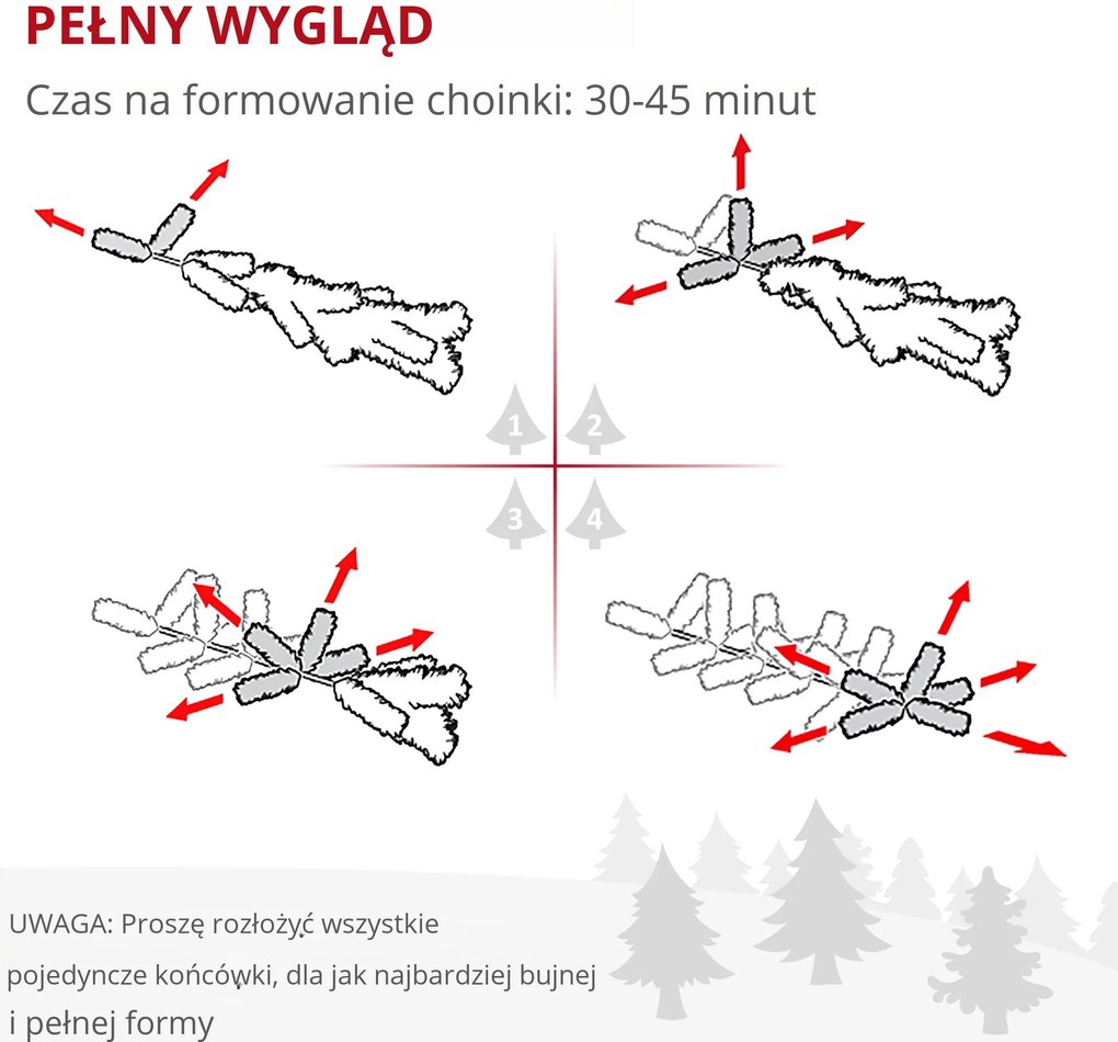 HOMCOM Sztuczna choinka, 630 gałęzi, 37 szyszek, końcówki pokryte śniegiem, niepalna, 180 cm | Aosom PL