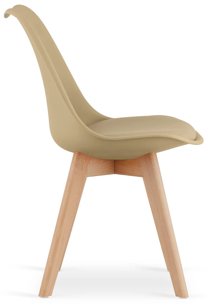 Zestaw jadalniany 1 + 4, biały stół ADRIA 120x80 cm + beżowe krzesło BALI MARK z bukowymi nogami