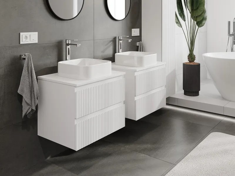 Mexen Rivel szafka łazienkowa podumywalkowa 60 cm z blatem, 2 szuflady, ryflowana , biała mat - 91A20-06047-2-BFFC01