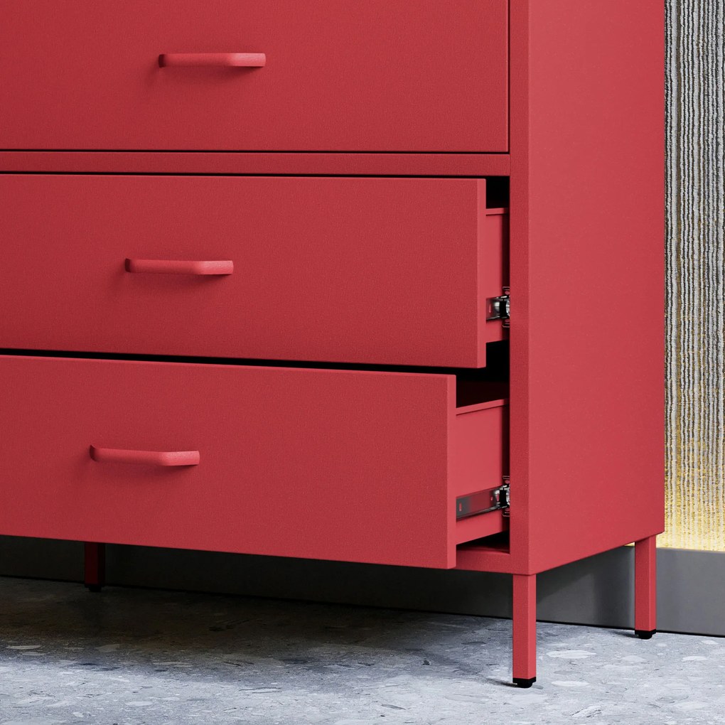 Komoda szafka metalowa czerwona Modern CARLA, 800 x 1015 x 400 mm