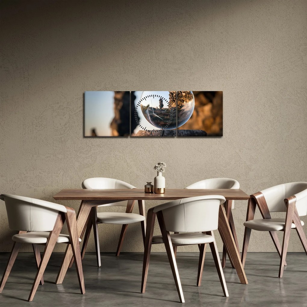 Obraz lupy i krajobrazu (z zegarem) (90x30 cm)