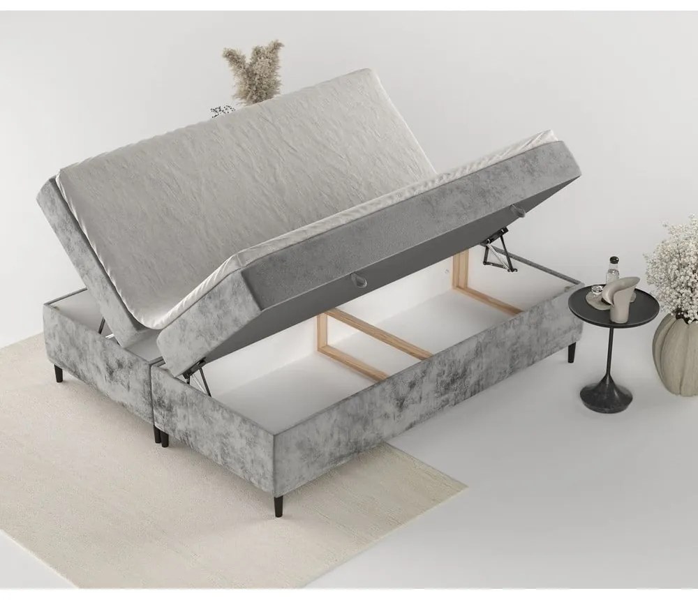 Ciemnoszare łóżko boxspring ze schowkiem 160x200 cm Araya – Maison de Rêve