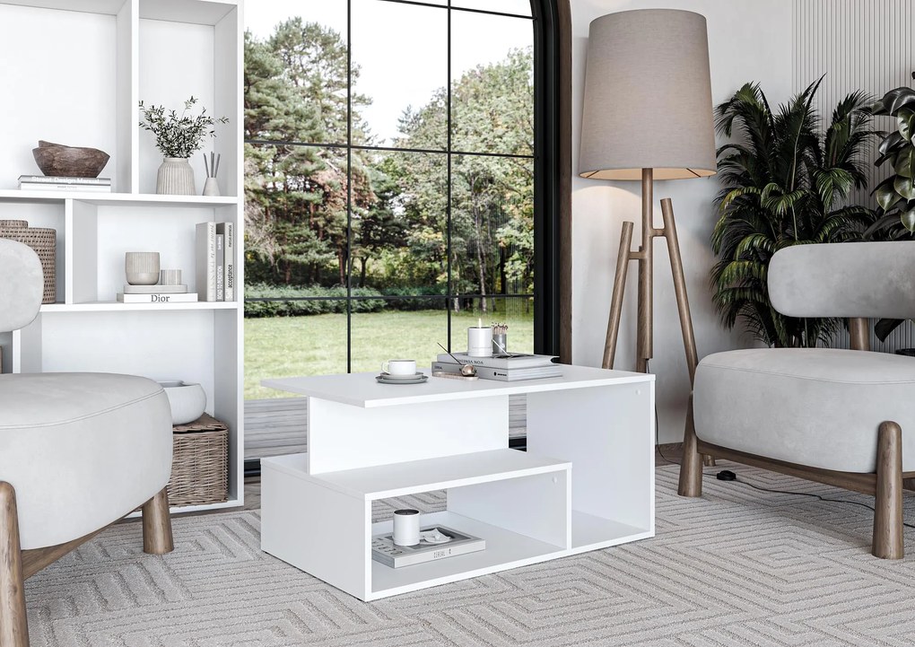 Biała prostokątna ława do salonu z półką 90/51/43 IVA