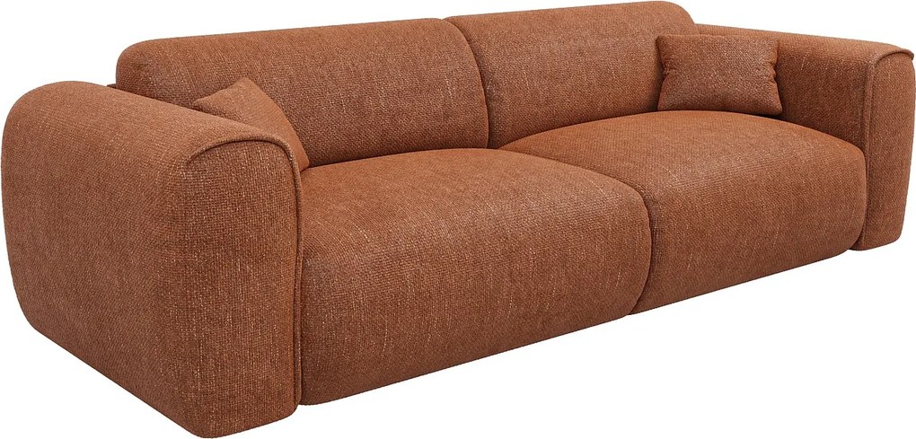 Sofa 4-osobowa rozkładana ekspresowo w teksturowanej tkaninie w kolorze terakoty - Materac 13 cm z pianki memory POGNIA