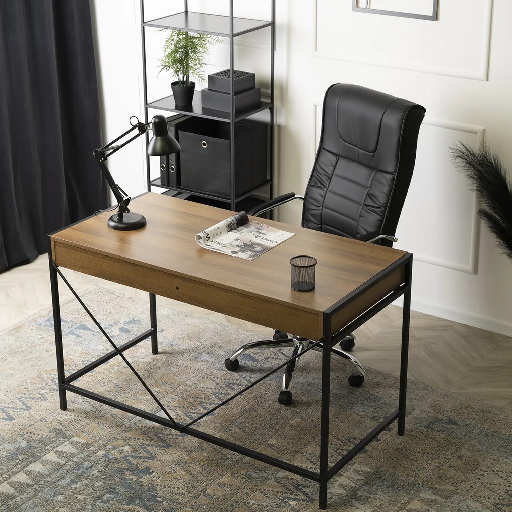 Biurko do Gabinetu z Szufladami ALLY 123 cm Orzech/Czarny Nowoczesne Loft