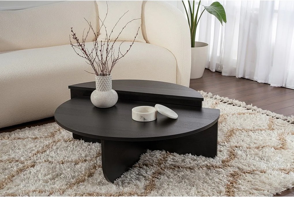 Designerski stolik kawowy Restine z czarnego drewna o średnicy 90 cm