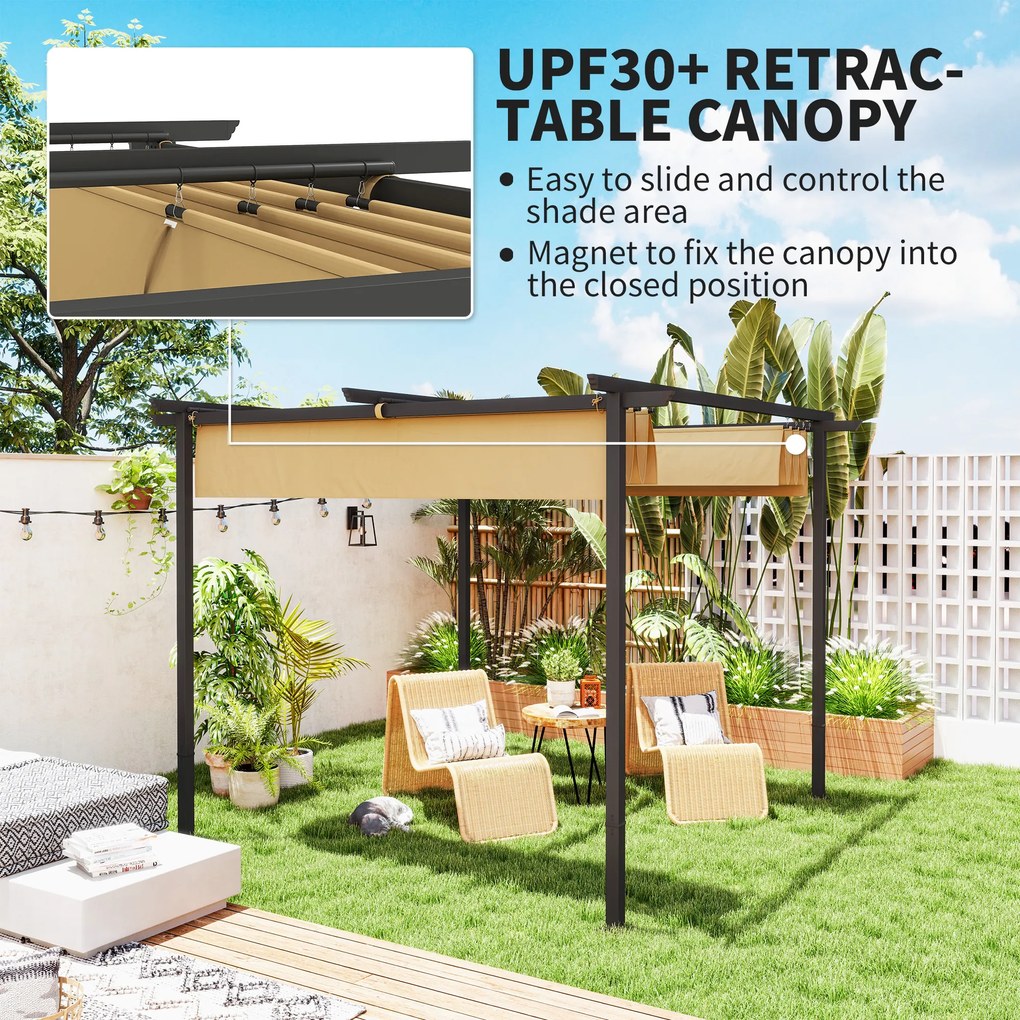 Outsunny Pergola Ogrodowa 3 x 3 m z Regulowanym Dachem, Rama Metalowa, Ochrona UPF30+, Daszek Słoneczny na Werandę, Taras, Beżowy