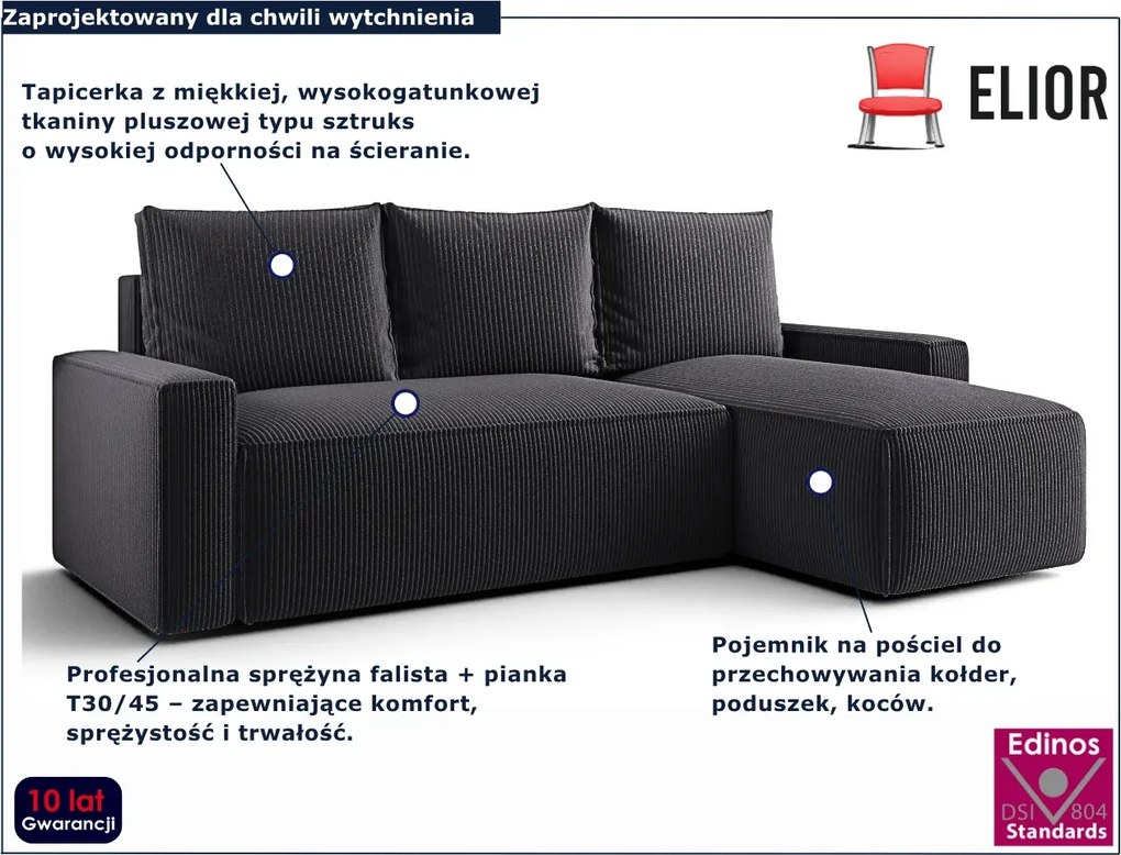 Grafitowy rozkładany narożnik z pojemnikiem N5-N78