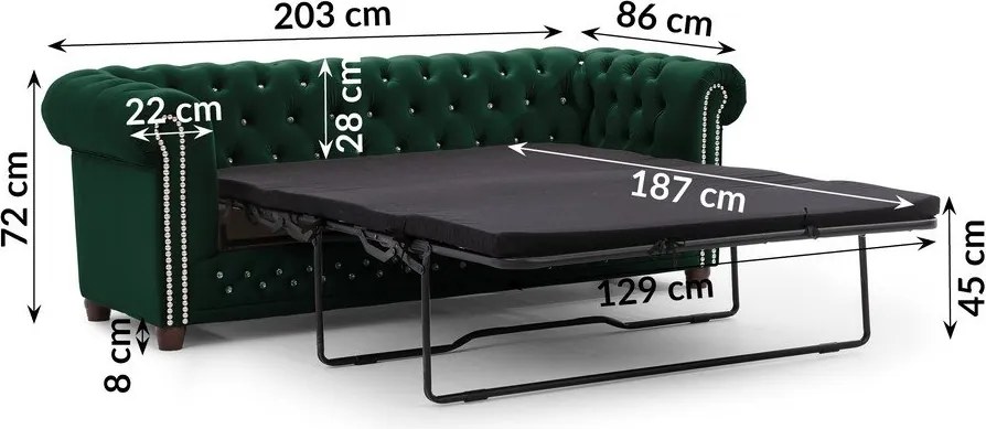 Zielona aksamitna rozkładana sofa 203 cm York Blik – Ropez