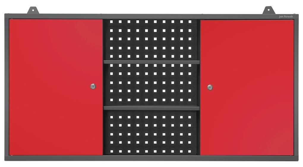 Szafka garażowa wisząca BEN, 1200 x 600 x 200 mm, antracytowo-czerwona   
