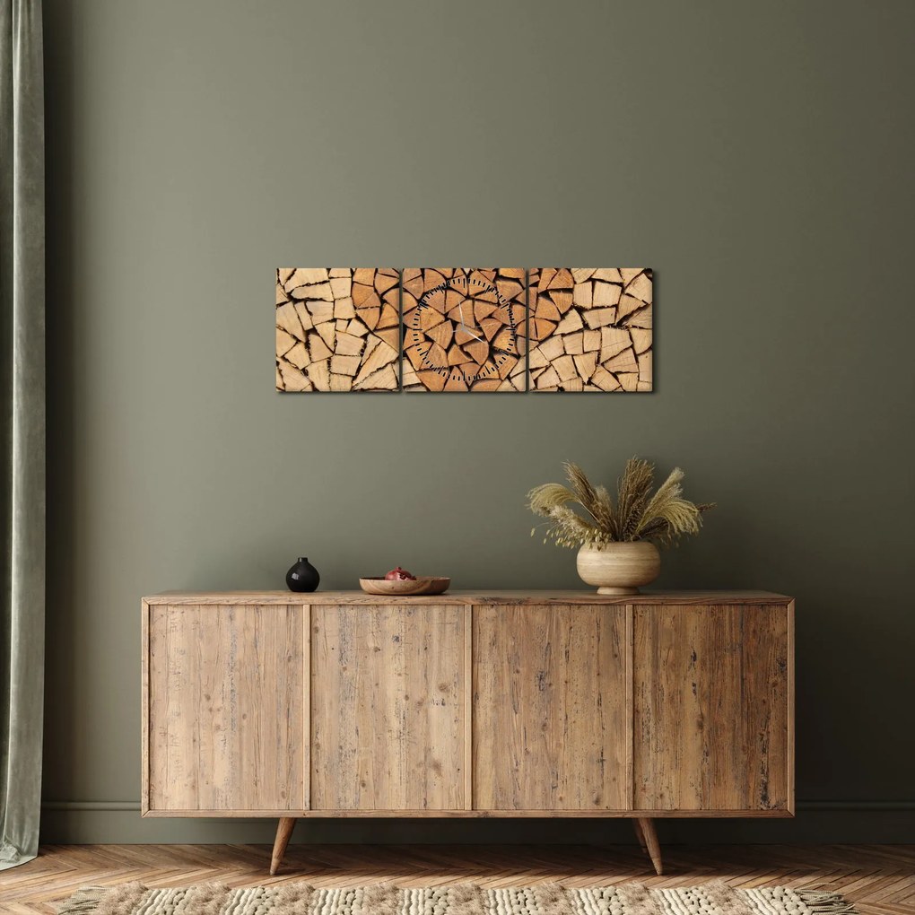 Obraz - Serce z drewna (z zegarem) (90x30 cm)