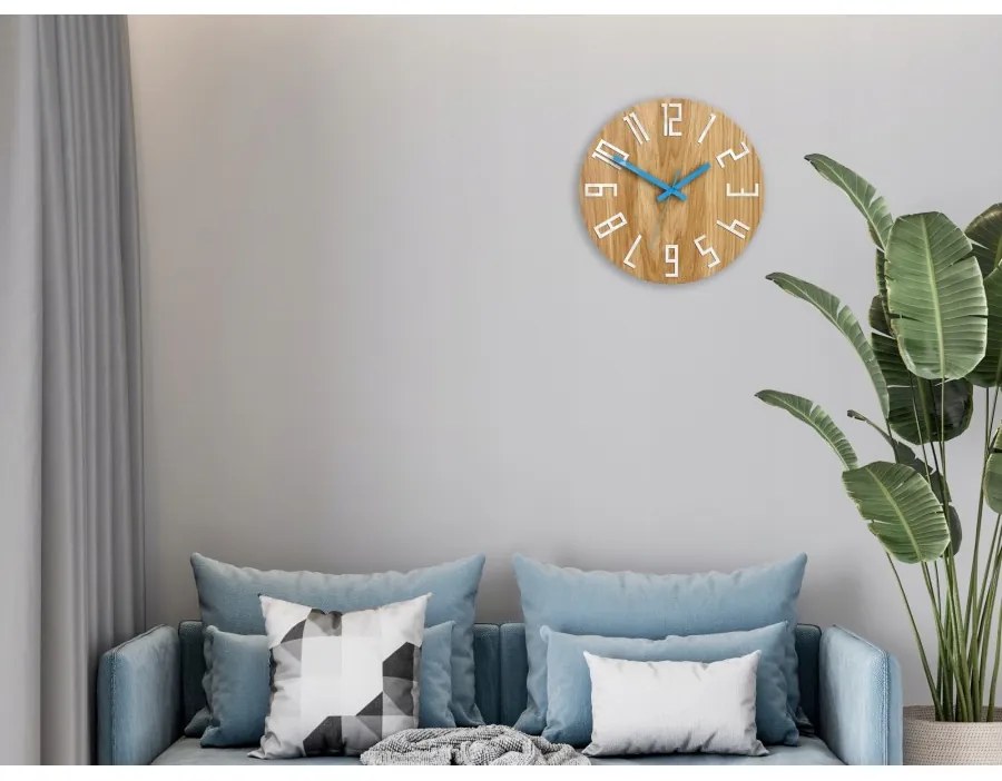 Zegar na ścianę nowoczesny drewniany z dużymi cyframi okrągły cichy loft