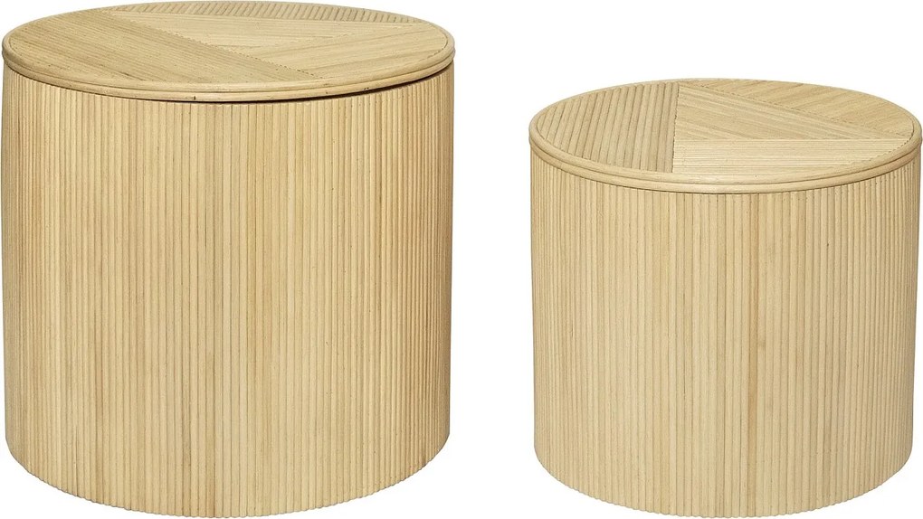 Zestaw 2 stolików dostawianych okrągłych ze schowkami - Rattan - śr. 50 x wys. 46 cm i śr. 39,5 x wys. 36 cm - Naturalny jasny - GABES