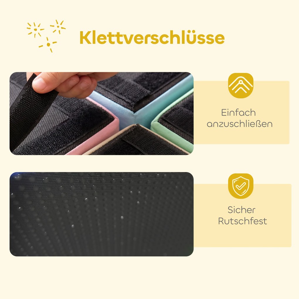 AIYAPLAY 8-częściowy zestaw klocków z pianki dla dzieci z funkcją stolika i siedzisk, miękkie klocki z materiału PU, wielokolorowe | Aosom PL