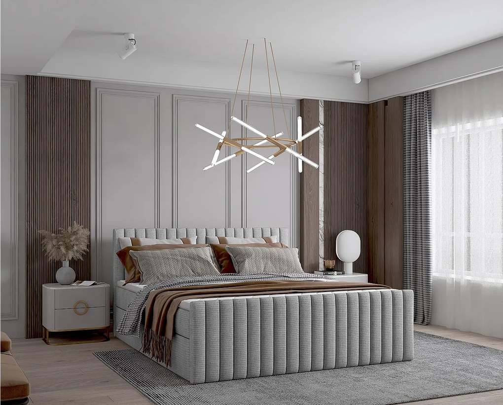 Łóżko kontynentalne boxspring DEMETER 180x200 cm  w tkaninie FLOW 16 szarej