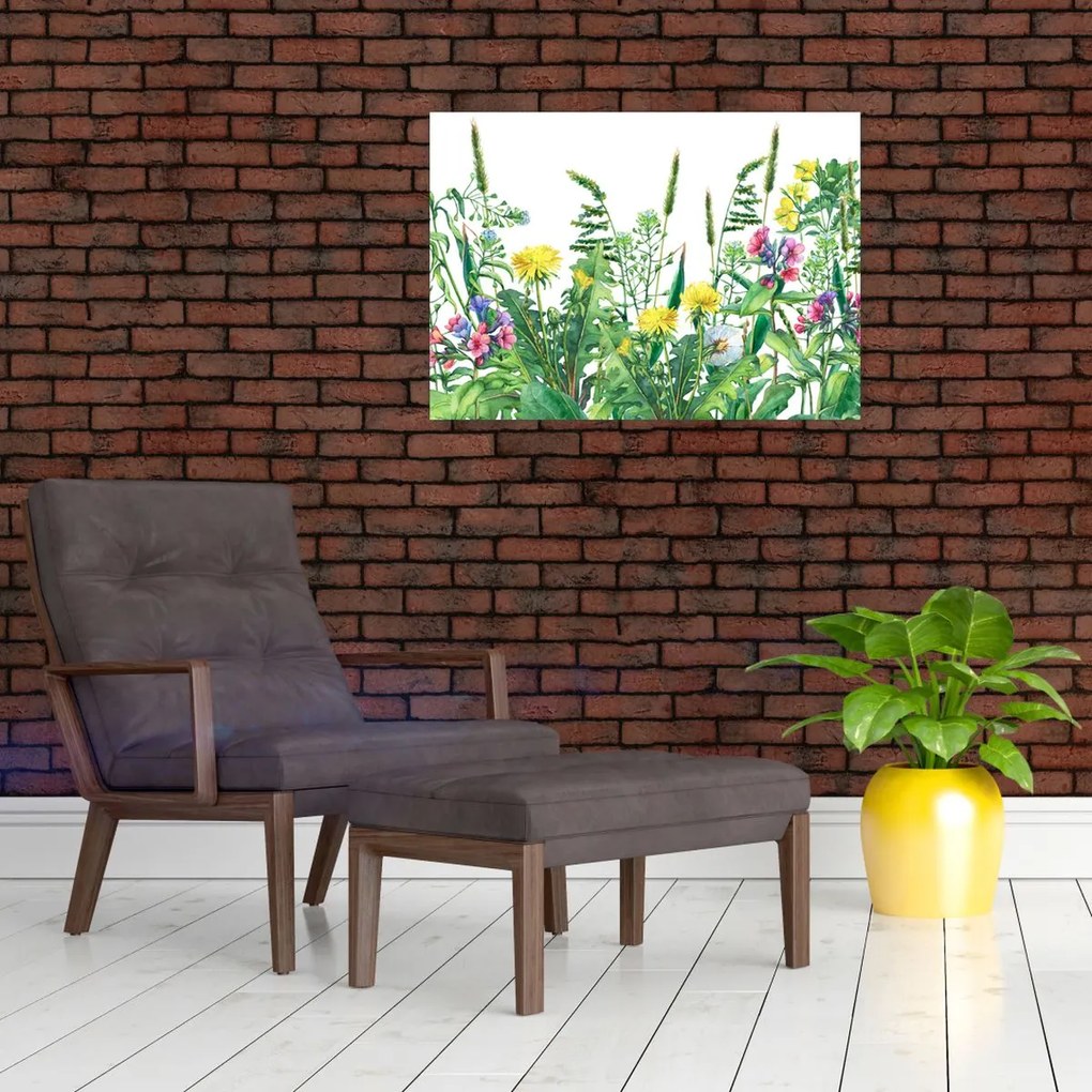 Obraz na szkle - Malowane kwiaty łąkowe (70x50 cm)