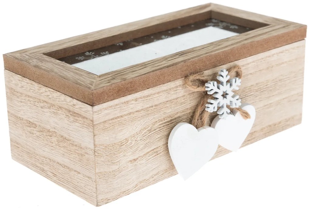 Drewniane pudełko z 2 przegródkami Hearts, 18 x 9x 7,3 cm