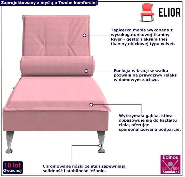 Aksamitny różowy szezlong z funkcją masażu - Beluso 4X