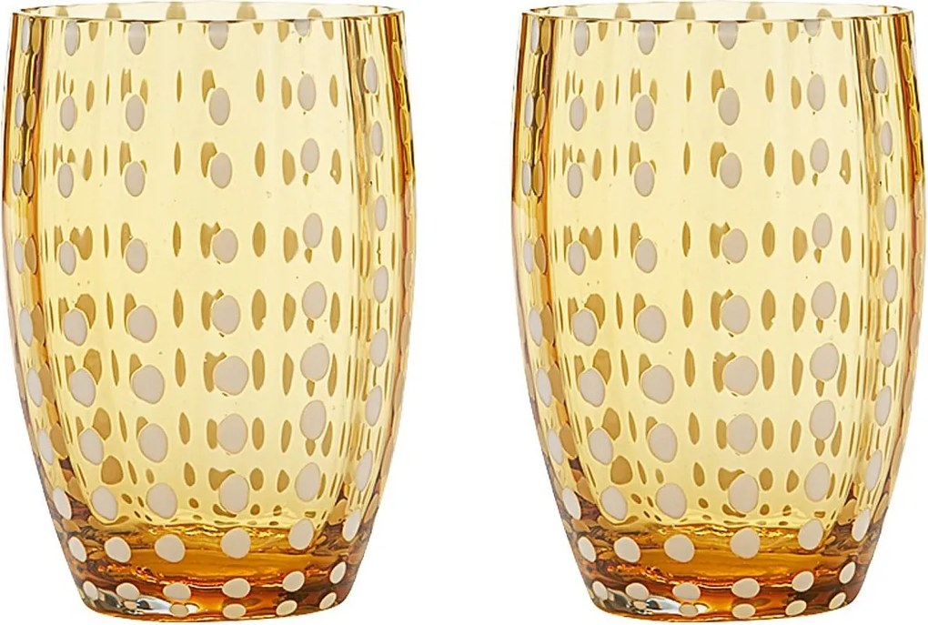 Szklanka Zafferano Perle Amber – dmuchane ustami kolorowe szkło, 32 cl, ręcznie robione – zestaw 2 kieliszków rzemieślniczych do wody lub koktajli