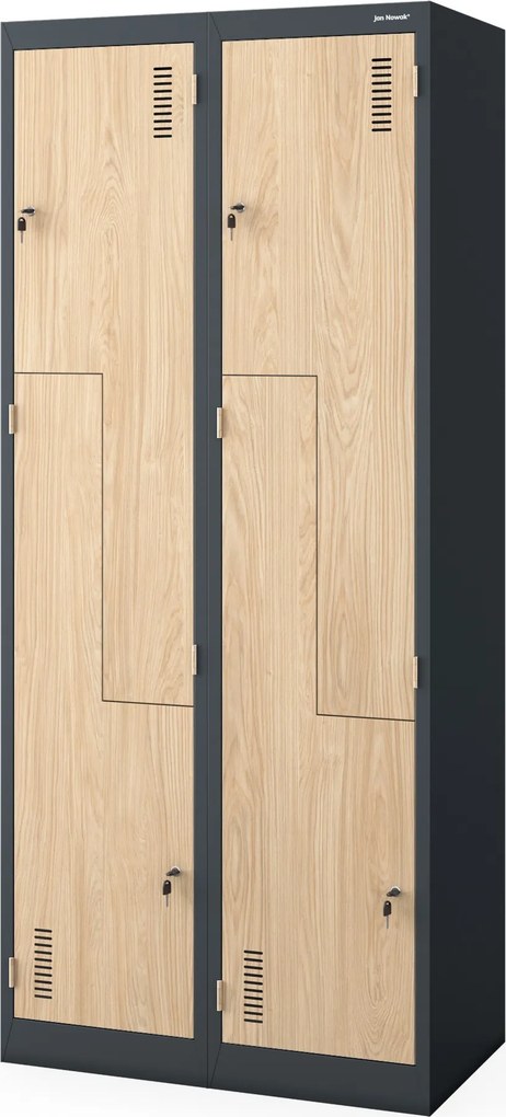 Szafa socjalna ubraniowa typu L, czterokomorowa, antracytowa/dąb sonoma, 800x1850x450 mm: JULIA Eco Design
