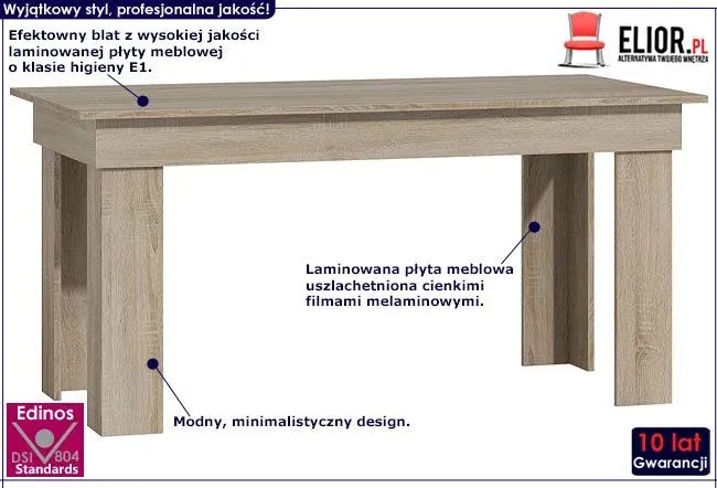 Skandynawski prostokątny stół dąb sonoma - Destar
