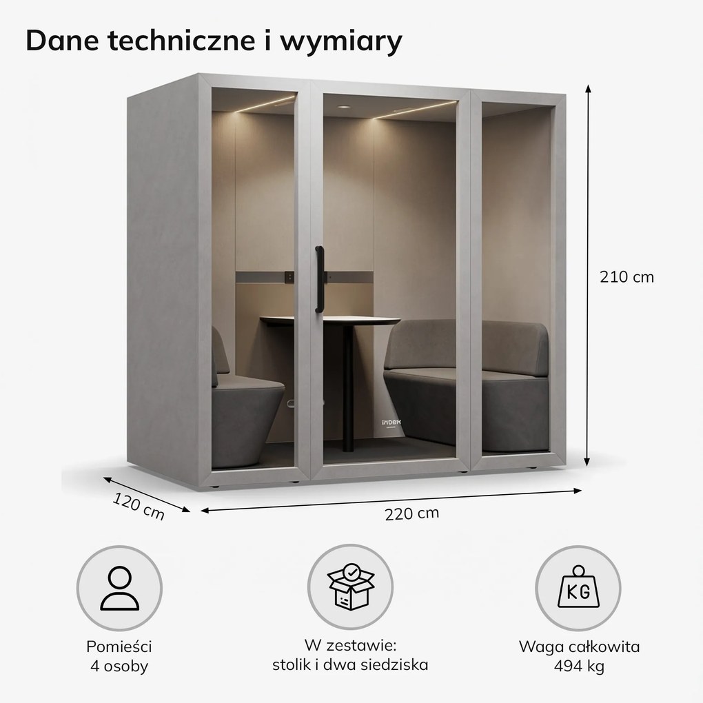 Budka akustyczna do biura INBOX 4-osobowa 2200 x 2200 x 1220 mm