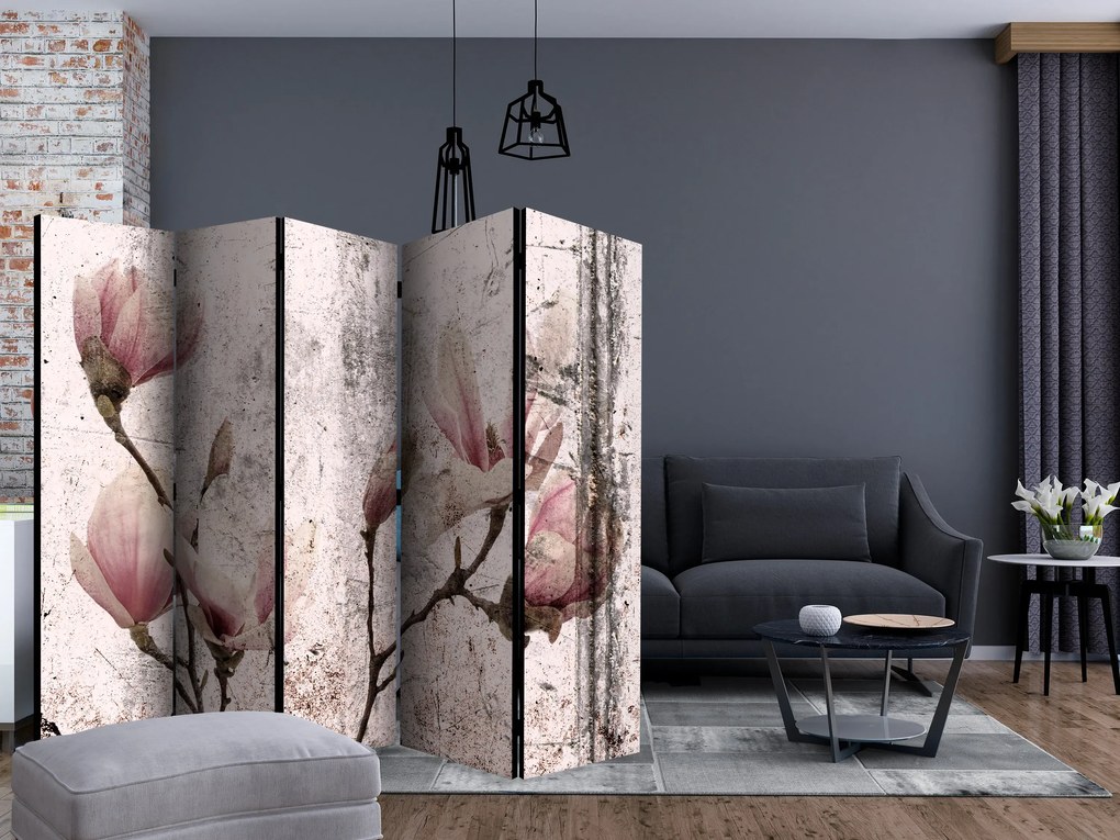Parawan akustyczny Kwiaty 225x172 cm 5-częściowy szary ARTGEIST B