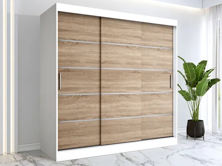 Szafa przesuwna biały + dąb sonoma 200 cm - Bohosa 6X