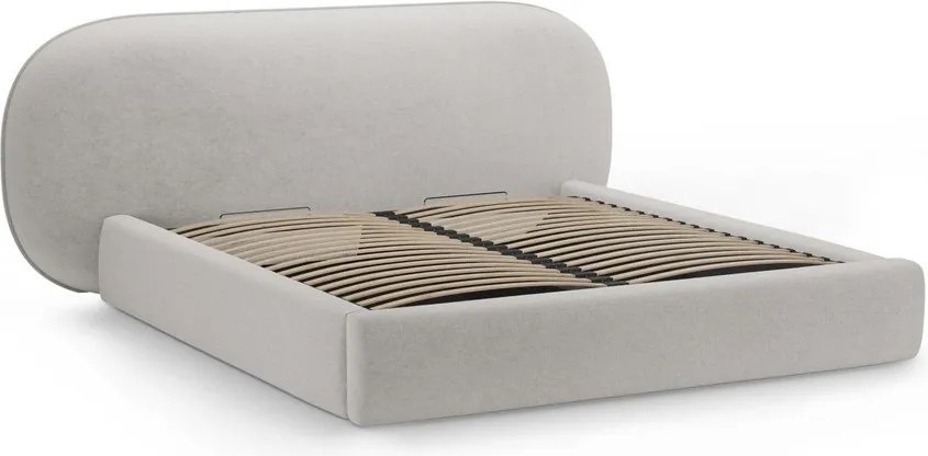 Jasnoszare tapicerowane łóżko dwuosobowe ze schowkiem i stelażem 200x200 cm Ovalo – Micadoni