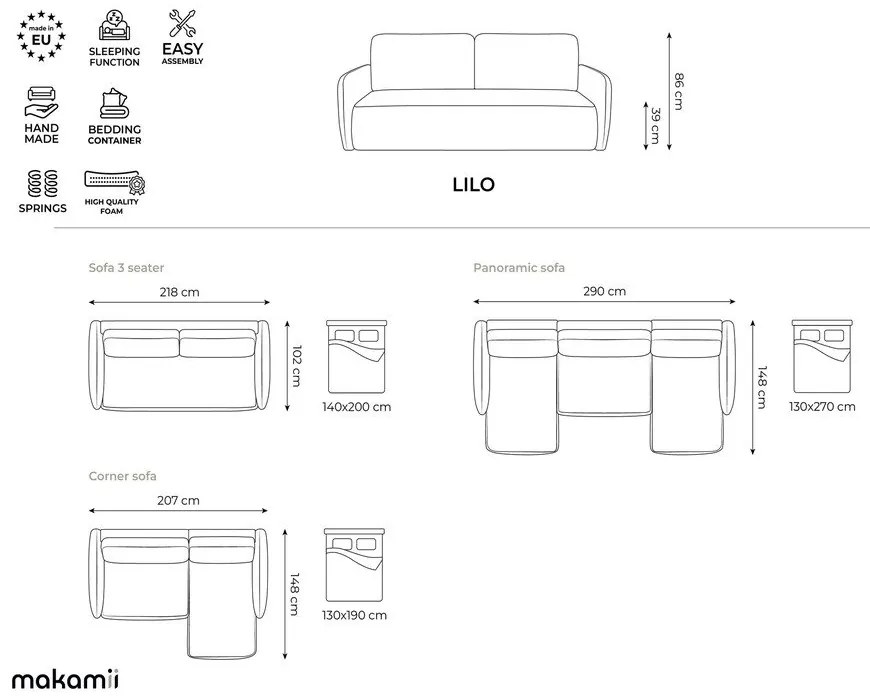 Kremowa rozkładana sofa z tkaniny szenilowej ze schowkiem 218 cm Lilo – Makamii