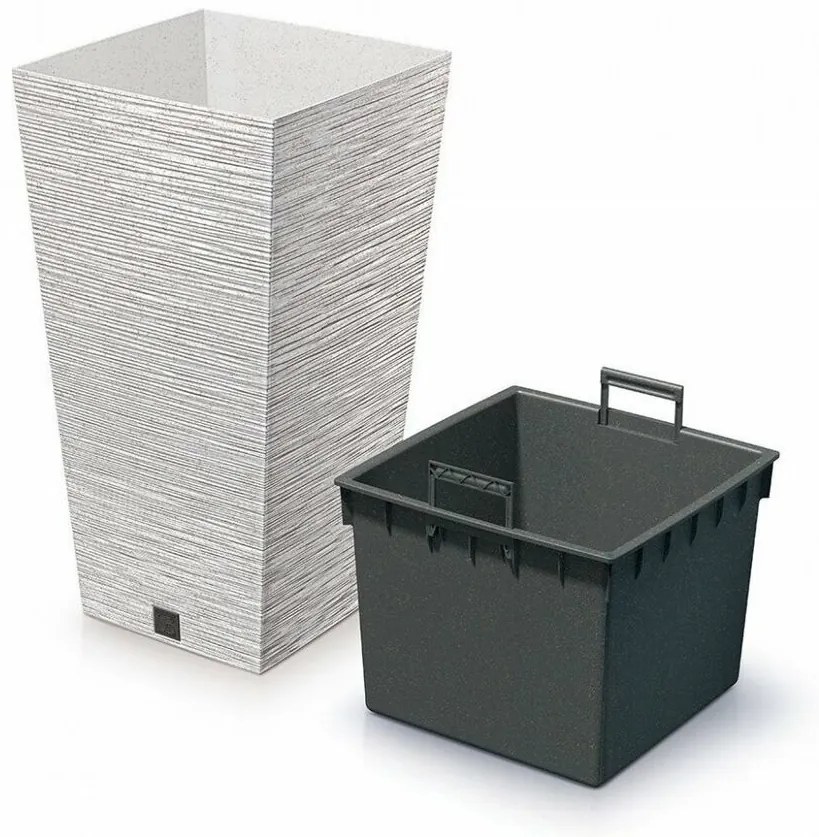 Doniczka FURU SQUARE ECO WOOD z wkładem 24 cm, biały ECO, S