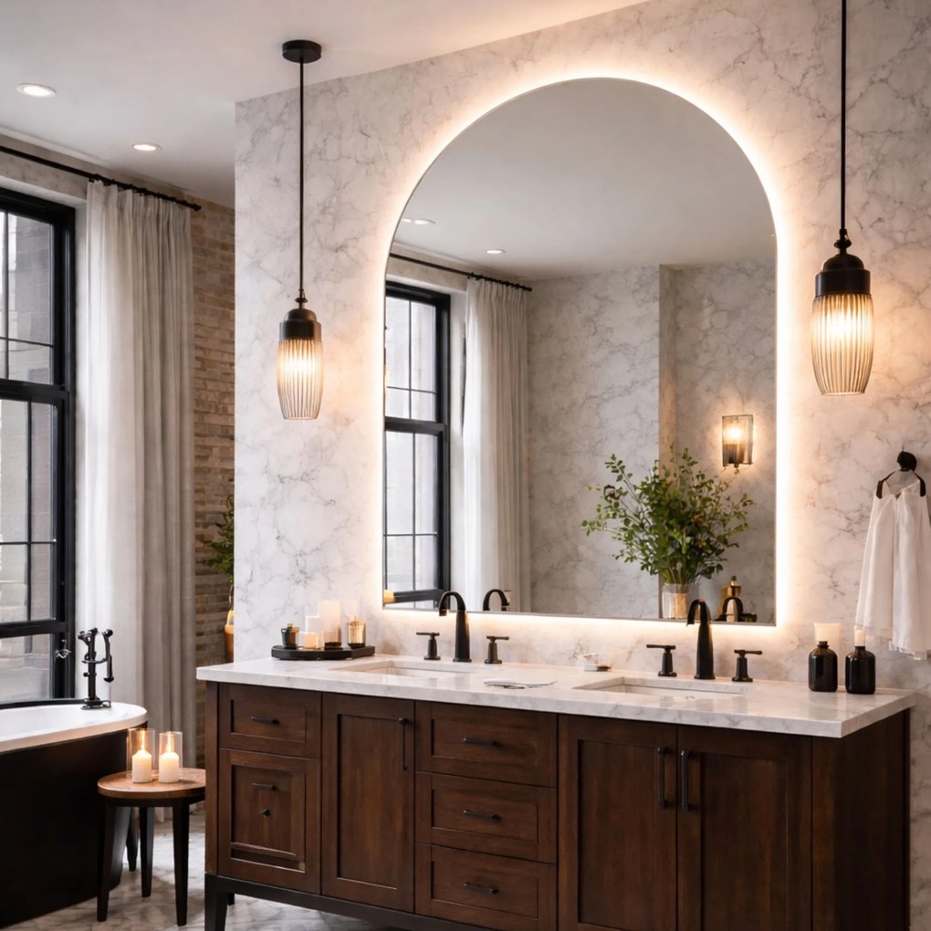 Lustro portalowe dekoracyjne z podświetleniem ARCH LED XXL| Różne rozmiary | Różne kolory : Kolor tafli szkła - Srebrny, Rozmiar - 130x170